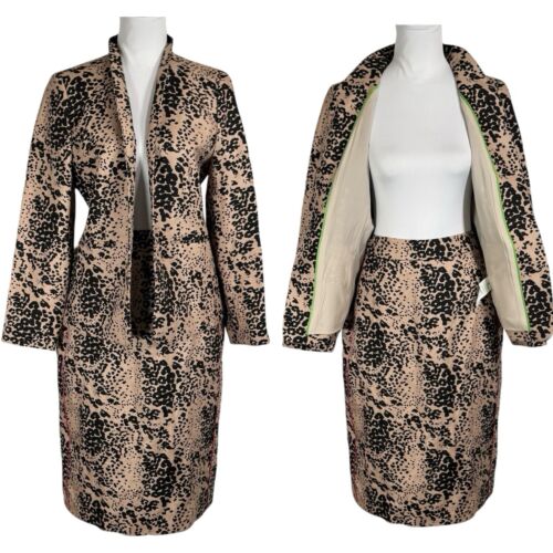 NWT J.Crew Linen Blend 2 Piece Skirt Suit Set Size 8 Open Leopard Print Tailored