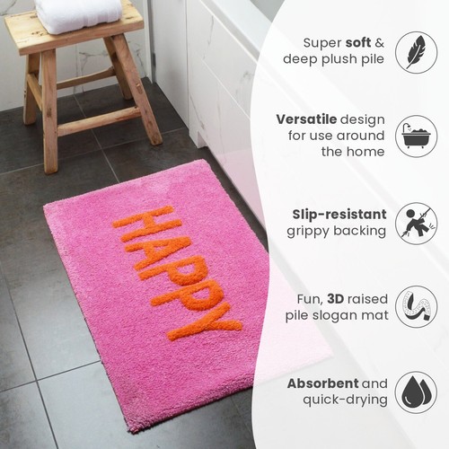 Tappetino da bagno colorato Happy Slogan antiscivolo 50 x 80 cm - tappeto bagno morbido assorbente - Foto 12 di 18