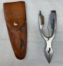 Vintage Angler's Pliers With Knife & Sharpener With Original Leather Sheath