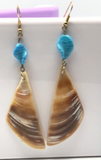 Sea Shell Dangle Pierced Earrings Beach Coastal 3.5  