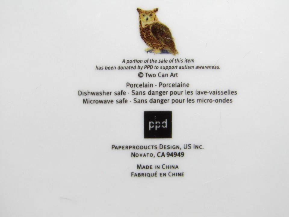 Two Can Art PPD Owl in Winter Artic Snow Appetizer Plate Porcelain 6” Square - Image 3 of 4