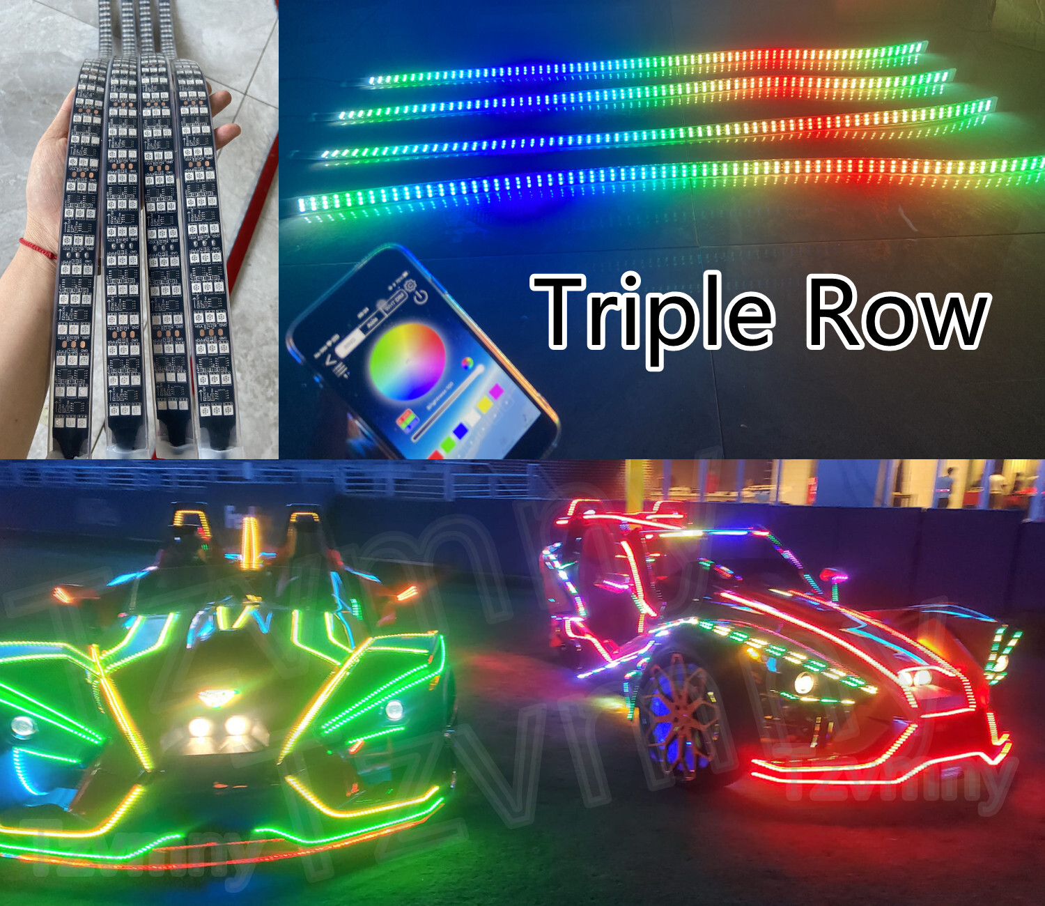 Triple Row MultiColor CHASING Strips Underglow Slingshot Hood OffRoad