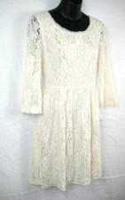 Kensie Womens Floral Lace Fit Flare Dress Small Ivory 3/4 Sleeves Scoop Neck