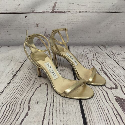 Jimmy Choo Heels Womens 35EU 5US Gold Sandal Open Toe Shoes Italy