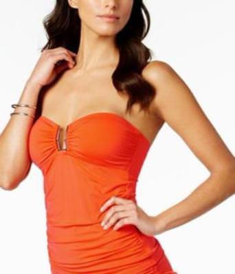Calvin Klein Solid Orange CEX Bandeau Hardware Tankini TOP w/Straps NWT X-Small