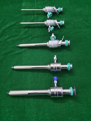 5pc Laparoscopic Trocar Cannula 3mm/5mm/10mm/12mm/15mm x 100mm Instruments