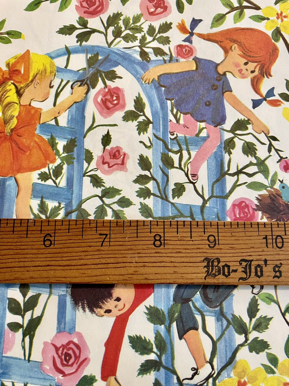 VTG WRAPPING PAPER 19&rdquo; x 26&rdquo; NOS GIFT WRAP ALL OCCASION KIDS IN GARDEN SO CUTE