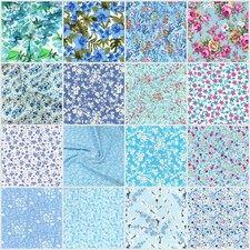 Blue / Sky Floral Rose and Hubble Fabrics 100% Cotton Poplin Half Metre FQ
