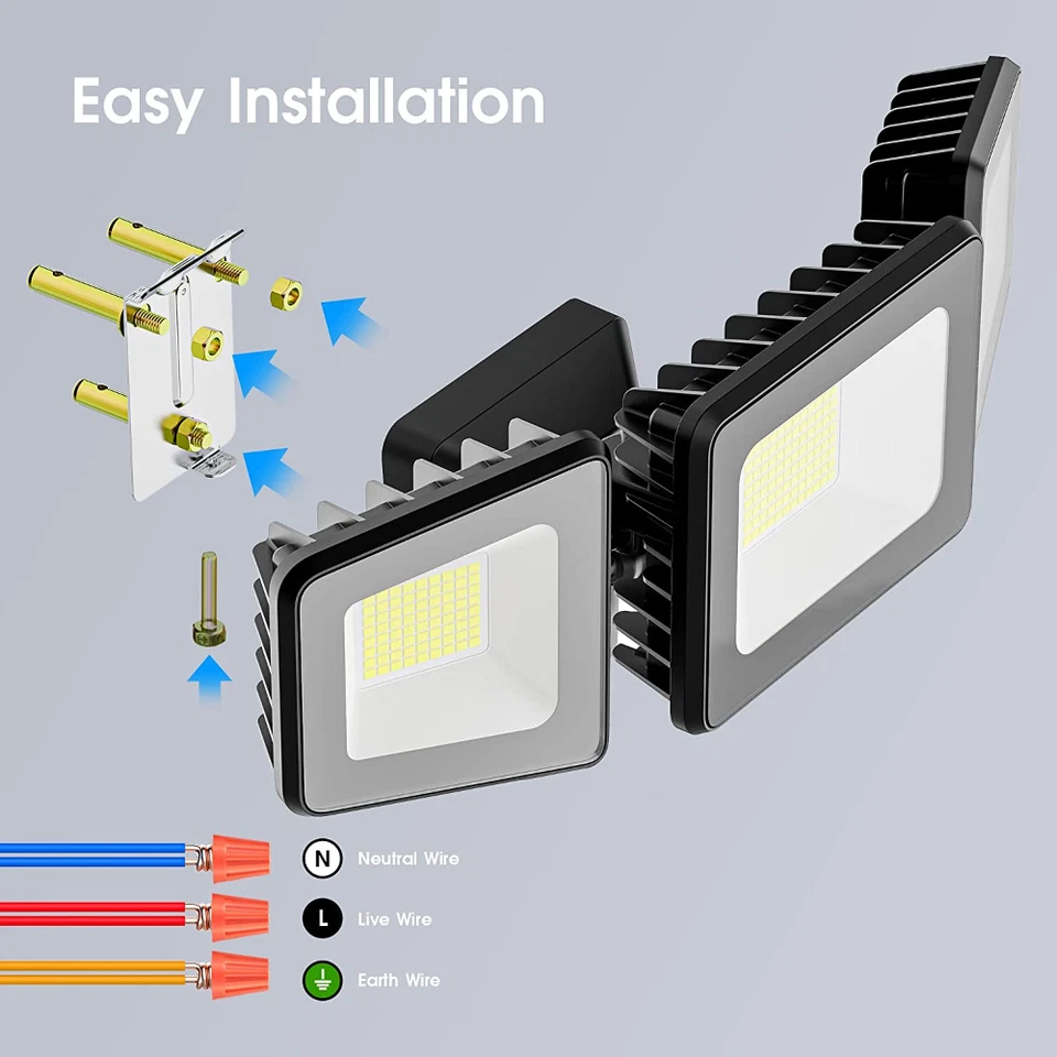 Luces de inundación LED de seguridad para exteriores 120W ultra brillantes 12000LM negras AC 4500K IP66 Foto 2 de 4