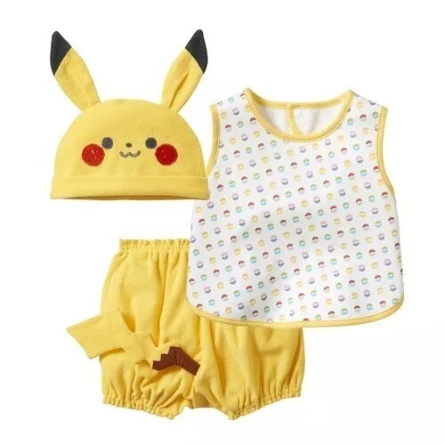 Pokemon Pikachu Newborn Baby Clothes Gift Set Cap Bib Bloomer