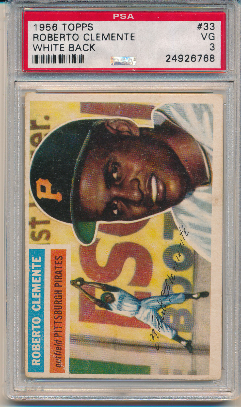 1956 Topps Roberto Clemente (HOF) (White Back) (HOF) (#33) PSA3 PSA