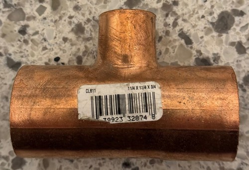 NIBCO 1 1/4-inch x 1 1/4-inch x  3/4-inch Copper Tee - NEW -  Plumbing Fitting