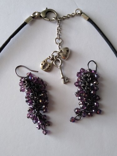Fossil Purple Stone Butterfly Necklace & Bracelet Plus Pierced Earrings - Picture 5 of 5