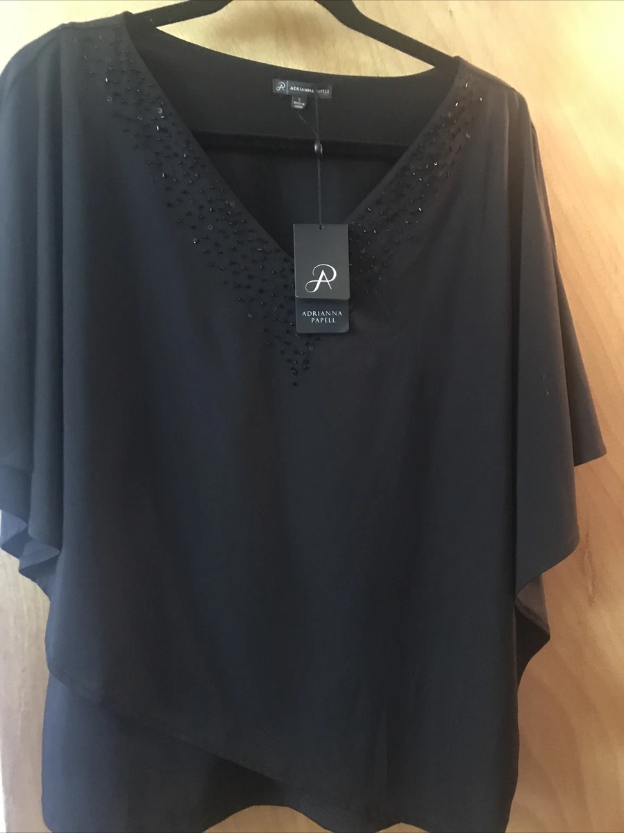 Top formal Adrianna Papell para mujer con cuentas túnica negra lentejuelas pequeño nuevo con etiquetas