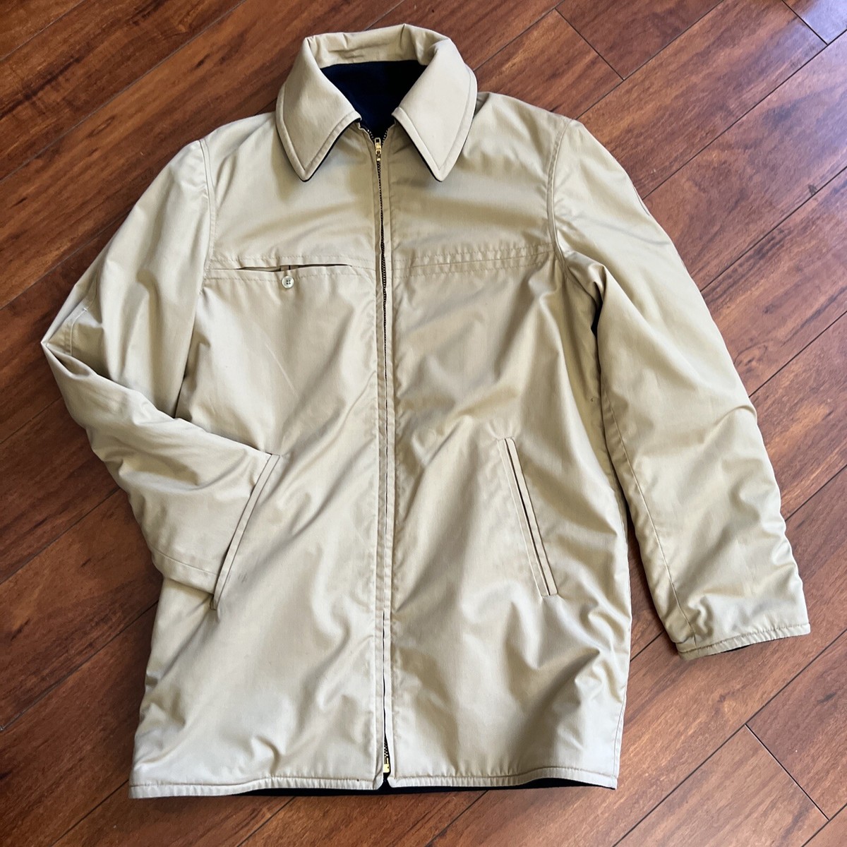 RARE VTG Pendleton Reversible Blue Wool Khaki Full Zip Coat Jacket