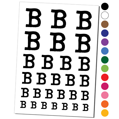 Letter B Uppercase Cute Typewriter Font Temporary Tattoo Water Resistant Set