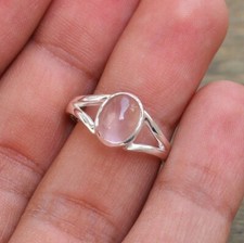 Rose Quartz Oval Gemstone Ring 925 Sterling Silver Love Ring Valentines Day Gift
