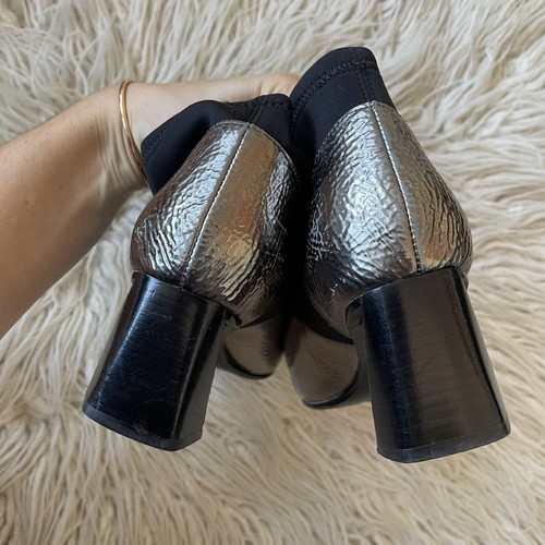 United Nude Zink Vita Gun Metal Leather Black Neoprene Geometric Heel Booties 38 - Picture 5 of 12