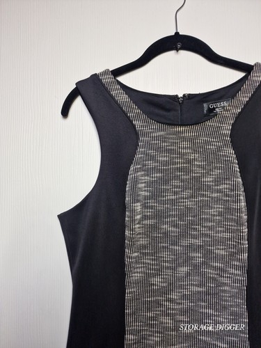 Guess A-Line Dress Women Size Large Stretch Striped Pleated Round Neck Back Zip - Picture 2 of 16