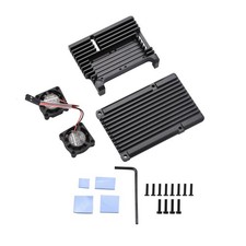 Metal Black Case Shell Box W/ Dual Fan Heatsink For Raspberry Pi 4 Model B 4B'