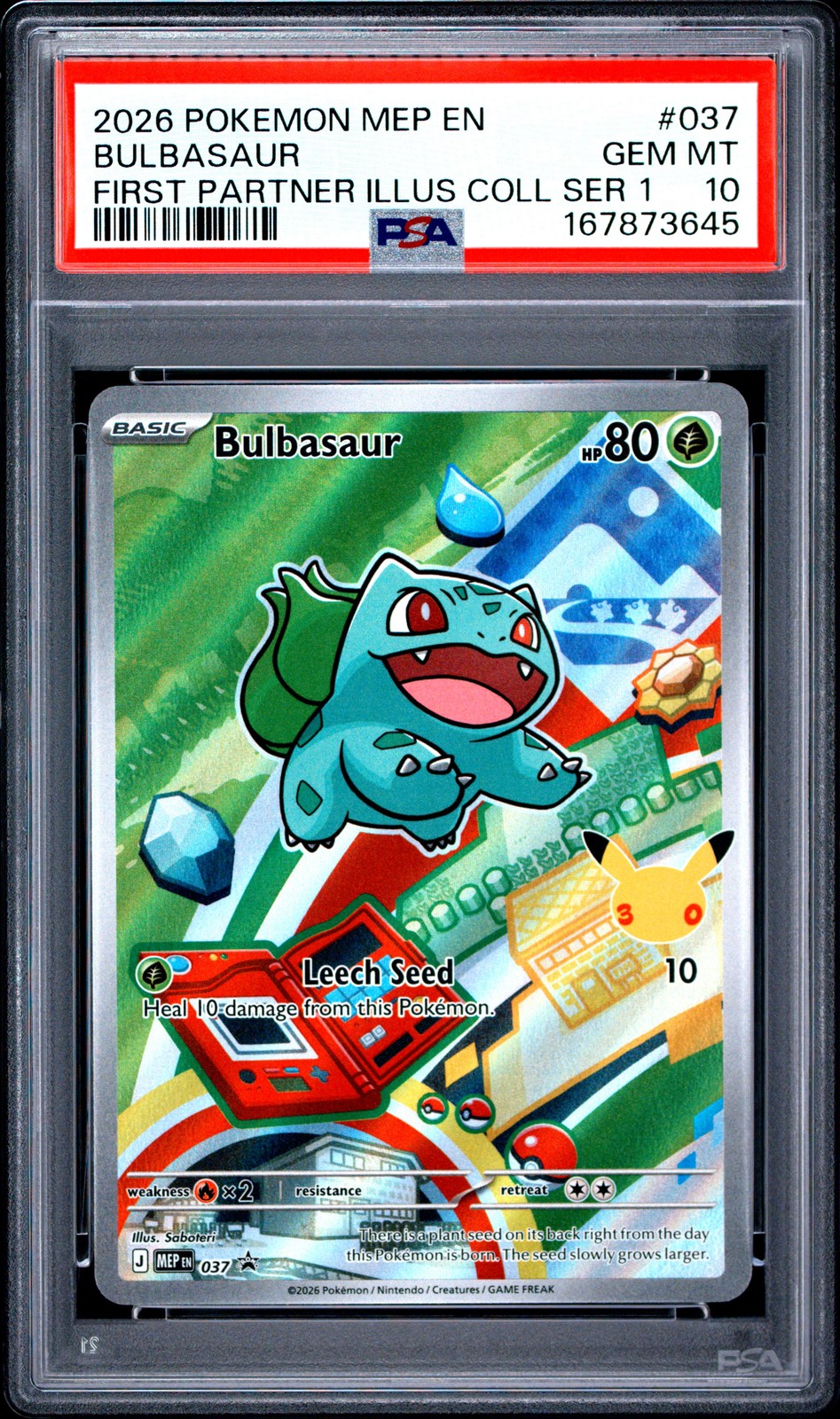 2026 POKEMON MEP FIRST PARTNER ILLUSTRATION COLLECTION #037 BULBASAUR PSA 10