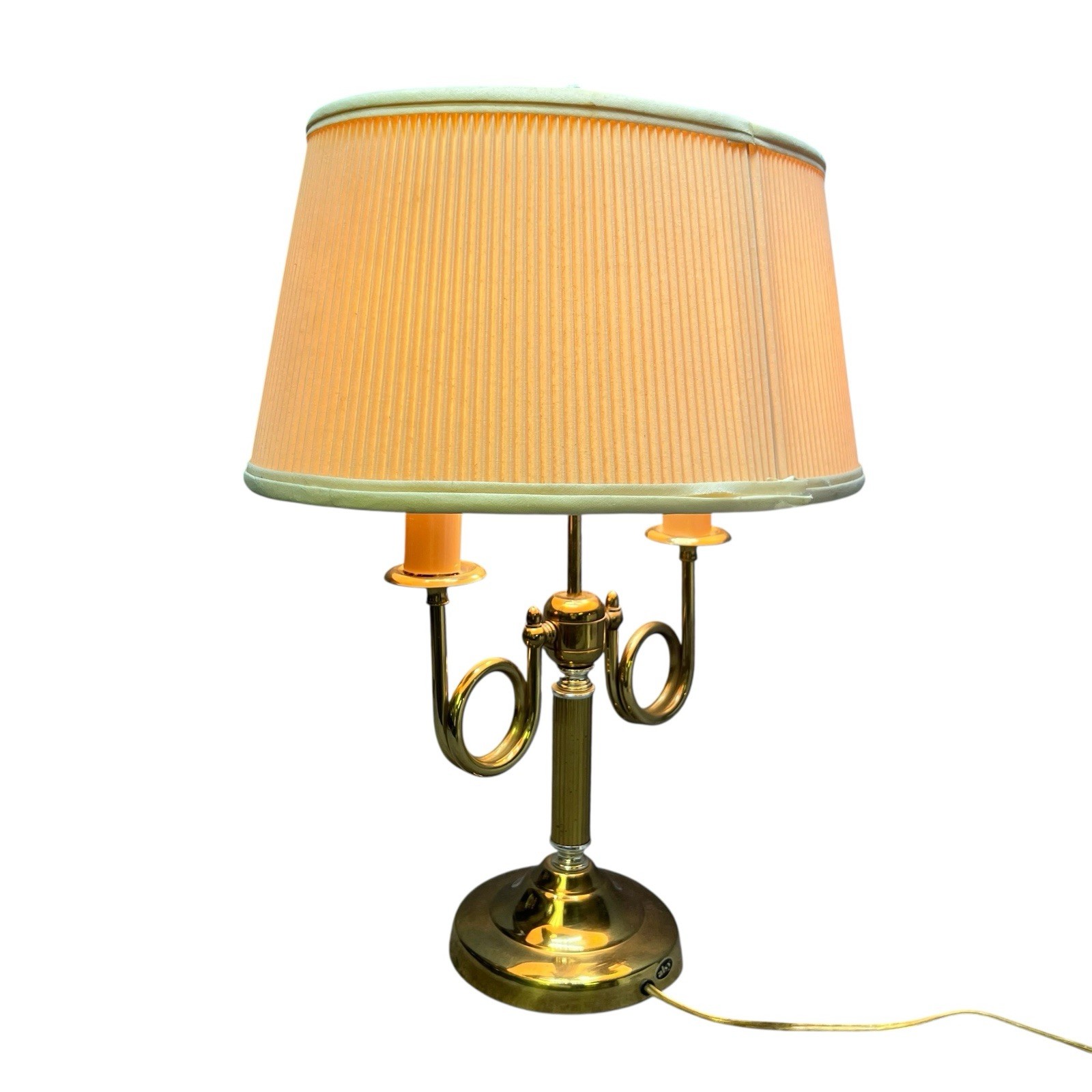 Vintage 1996 Brass Bouillotte 2 Arm French Horn Table Lamp Alsy 10”