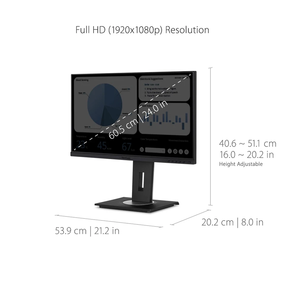 Viewsonic Vg2448a 24 Inch Fhd Monitor Ips Ergonomic Adjustable Stand Hdmi Vga - Image 4 of 4