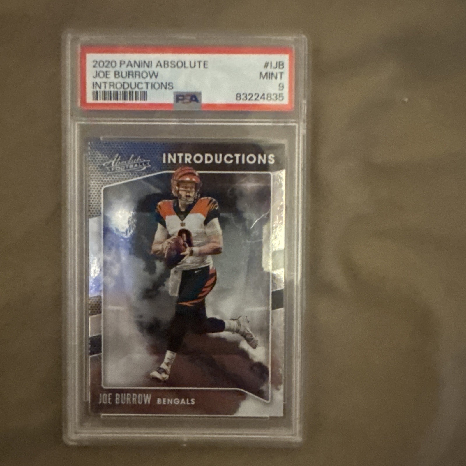 2020 Panini Absolute - Joe Burrow #IJB (RC) Introductions PSA 9 view 3