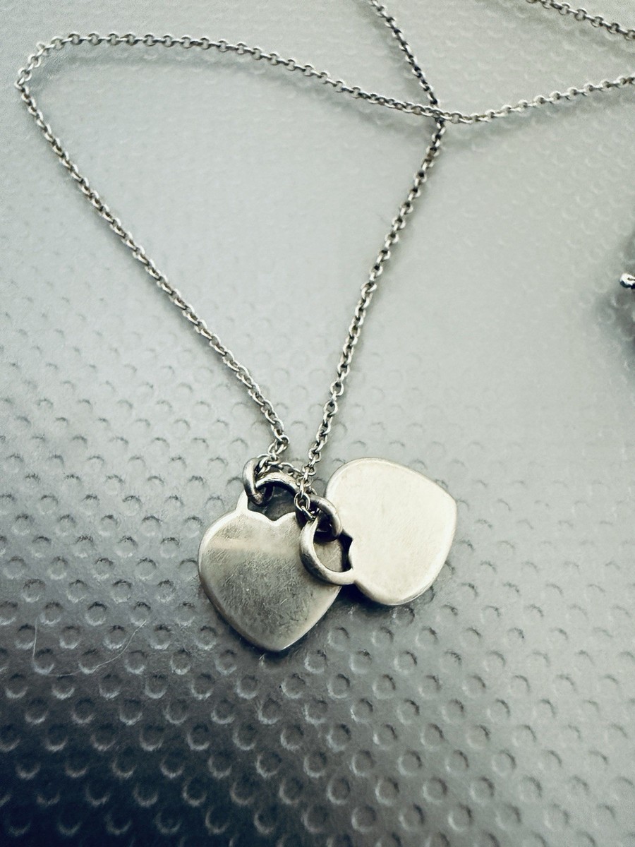 Tiffany & Co. Sterling Silver RTT Double Blue Enamel Heart Chain