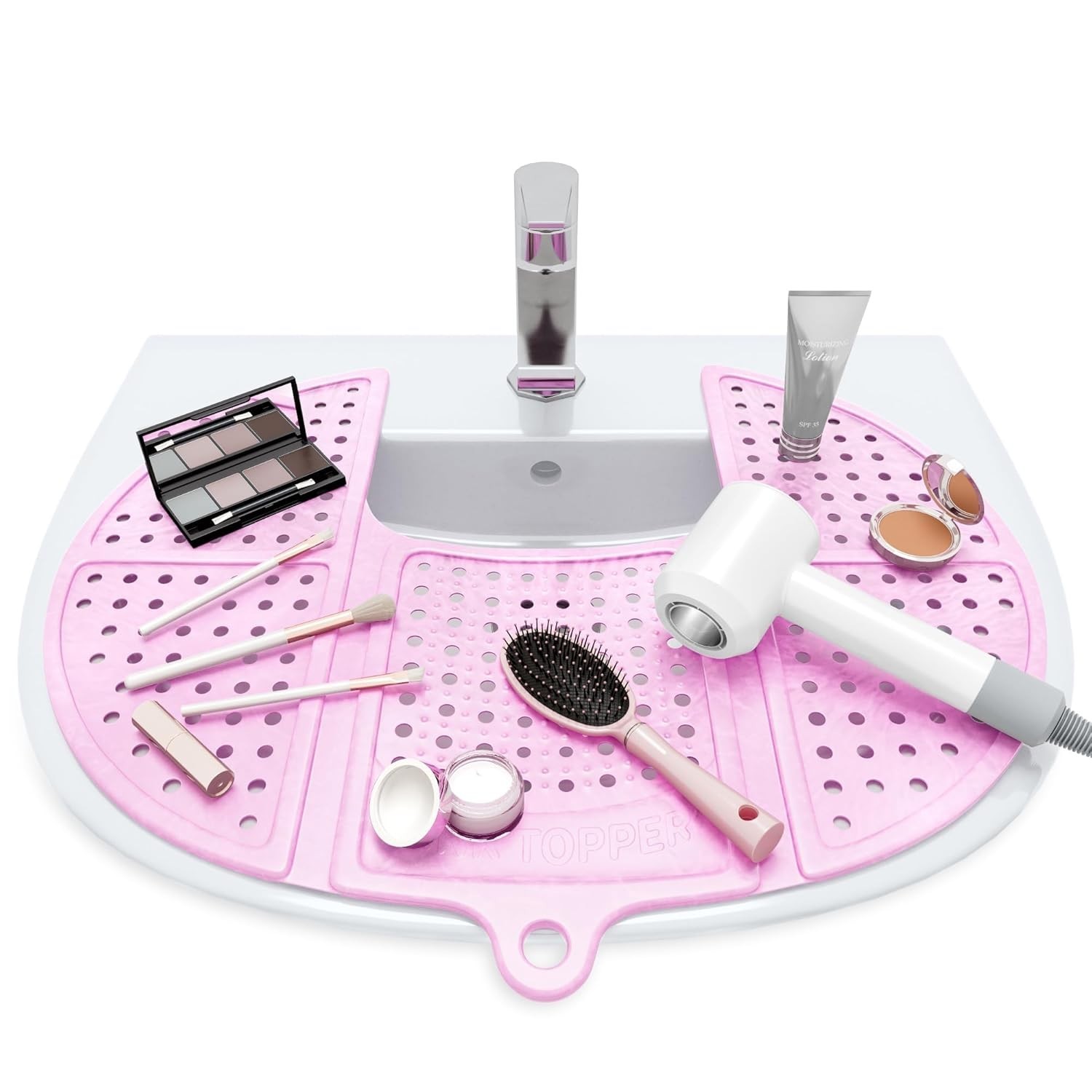 Textured Silicone Sink Cover for Makeup Brush Cleaning & Organization - Pink