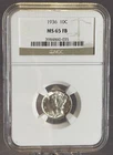 1936 Mercury Dime 10c PCGS MS65FB GEM BU Full Bands Certification #3984860-035