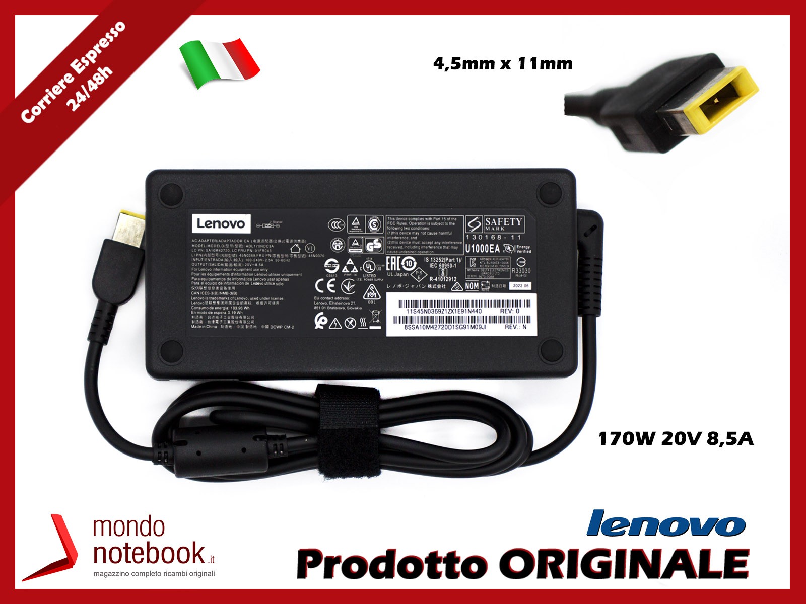 LENOVO Original 170W 20V Slim Tip Adapter for ThinkPad P50