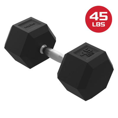 FitRx 45lbs Rubber Hex Dumbbell, Solid Steel Handle, Durable Rubber Coating
