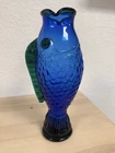 Handblown Glass Fish Vase Azure Emerald Blenko USA Hank Adams Design 9425S