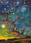 Colorist Painting Original Night Sky Drawing Impressionist Artist Oil & Acrylic