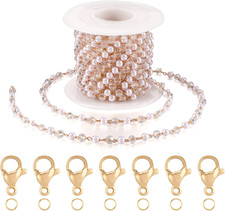 15Feet Artificial Pearl Beading Chain for Jewelry Making with Clear Beads Unweld