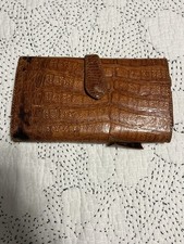 Genuine Crocodile Skin Brown Tan Wallet Clutch Purse Vintage Pockets READ