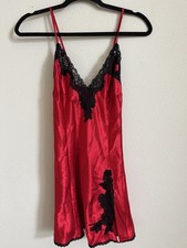 Fredrick s Of Hollywood Red Satin Lace Slip Chemise Dress Size Large