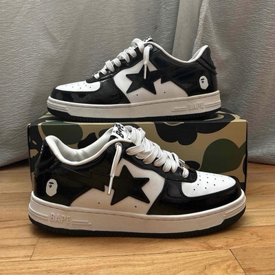 A Bathing Ape BAPE STA Black/White Men's Low Top Sneakers Lace Up with Box