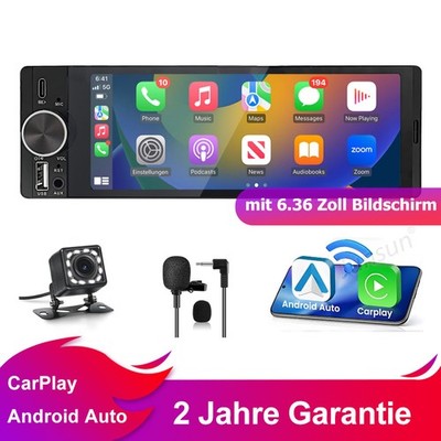 Autoradio 1Din mit 6.3 Zoll Bildschirm KAM+ CarPlay ANDROID AUTO FM Radio