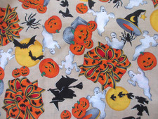 Witches Pumpkins Bats Ghosts Big Bows Halloween Cotton Fabric 2.5 Yards