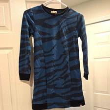 appaman blue & black animal print sweater dress crew neck long sleeve size 10