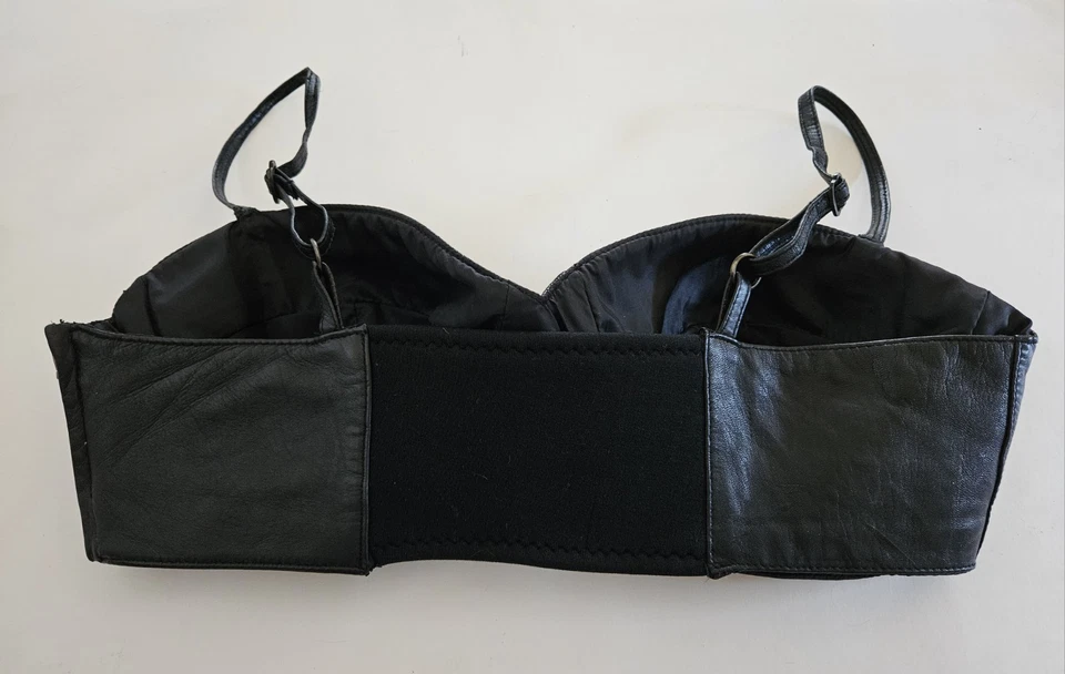 Vintage First Studded Leather Bralette, Bust Size 34 Black Crop Top Grunge Y2K - Image 2 of 4
