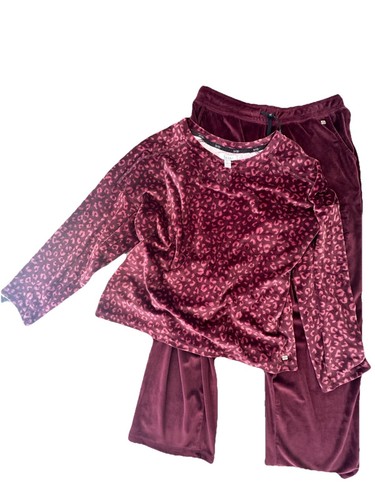 Comfy Nicole Miller Pajama Set sleepwear Purple Leopard Size L - Picture 2 of 9