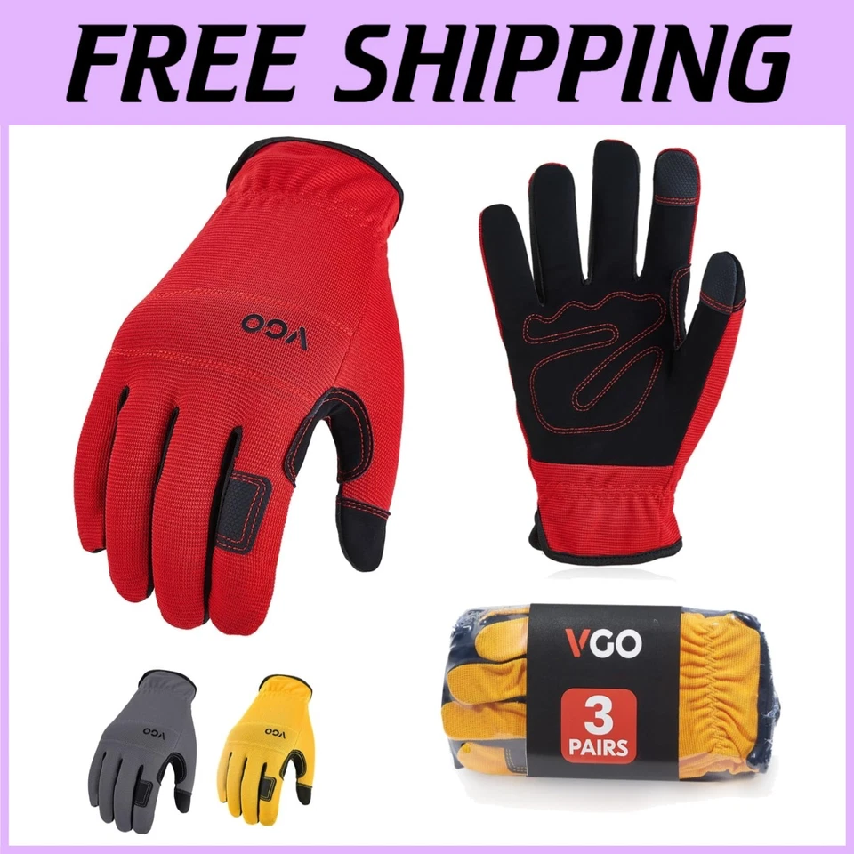 3 Paar Kunstleder Arbeitshandschuhe, atmungsaktiv & robust