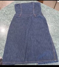 J Crew Strapless Denim Dress Women's 6 Petite 100% Cotton Split Back Side Zip