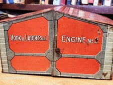 NICE VINTAGE 1910's BING TIN LITHO FIRE HOUSE TWO CAR GARAGE