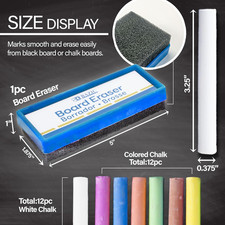 BAZIC Colored 12 Pcs  White 12 Pcs Chalk  Premium Chalkboard Eraser Bun...