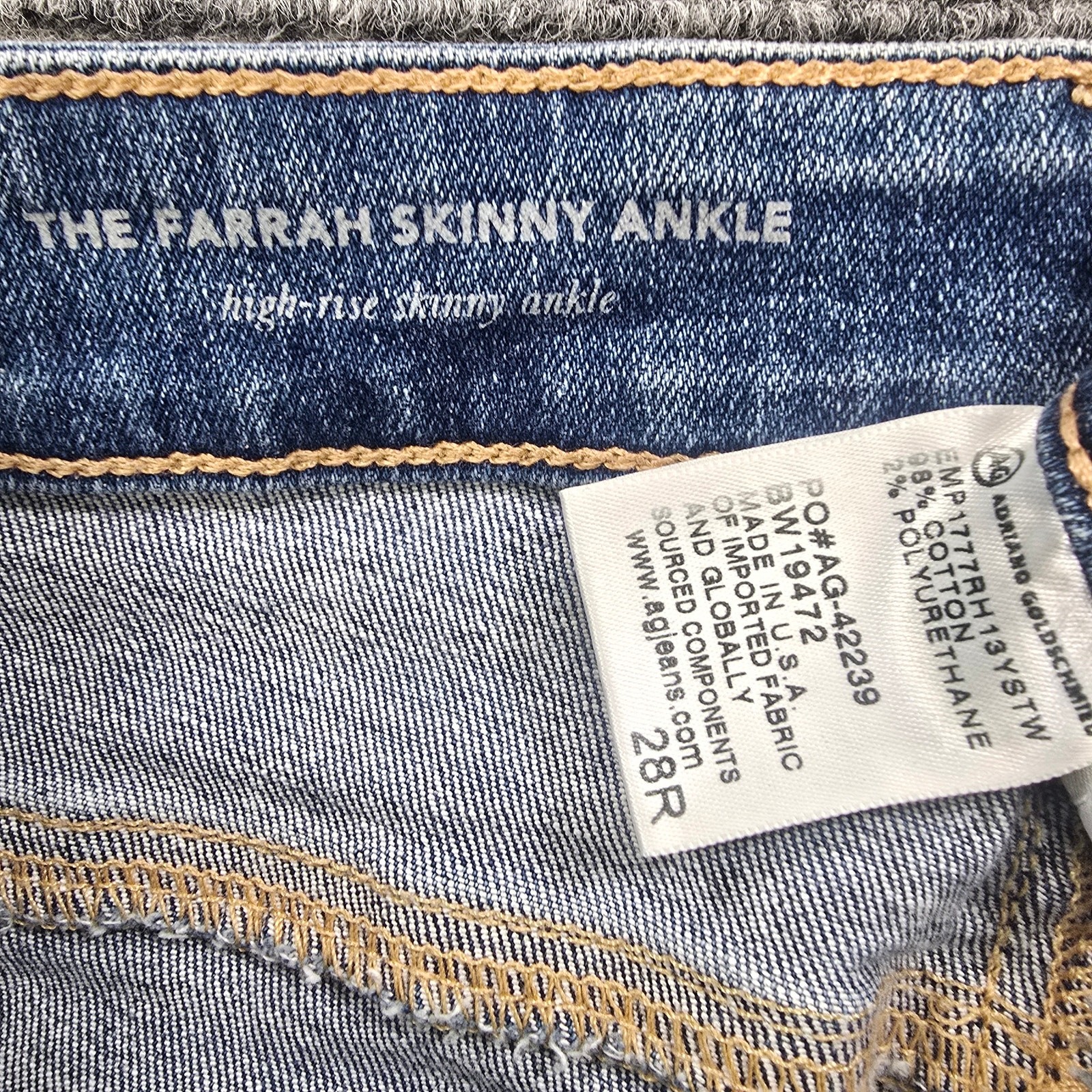 AG Adriano Goldschmied Jeans Womens 28R Blue Farrah Skinny Ankle Distressed thumbnail 3