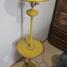 Yellow Painted Metal Floor Lamp with Floral P...